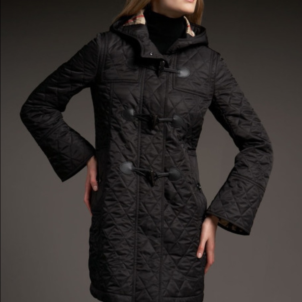 Burberry Brit Quilted Toggle Button Coat with Hood